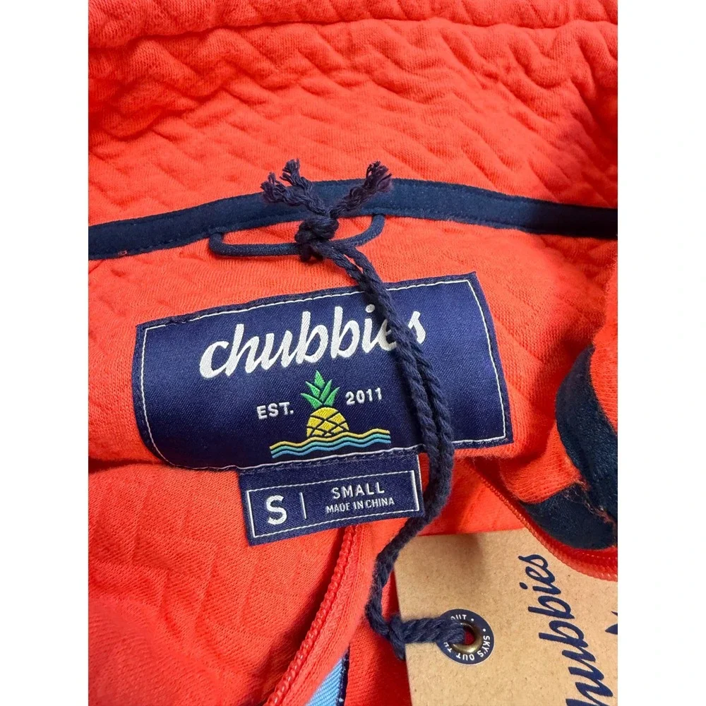 Chubbies Mens The Fire Coral Quilted Quarter-Zip Pullover Orange Navy 615253-142